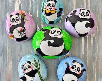 Cute little panda painted rocks, kindness rocks, gifts