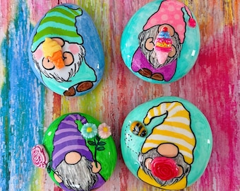 Summer Gnome painted rocks, kindness rocks, gifts
