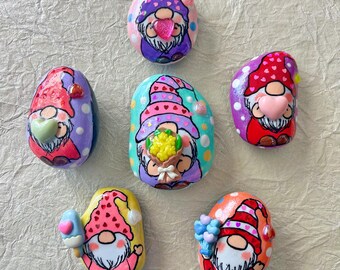 Valentines gnome painted rocks, Valentine’s gifts, kindness rocks