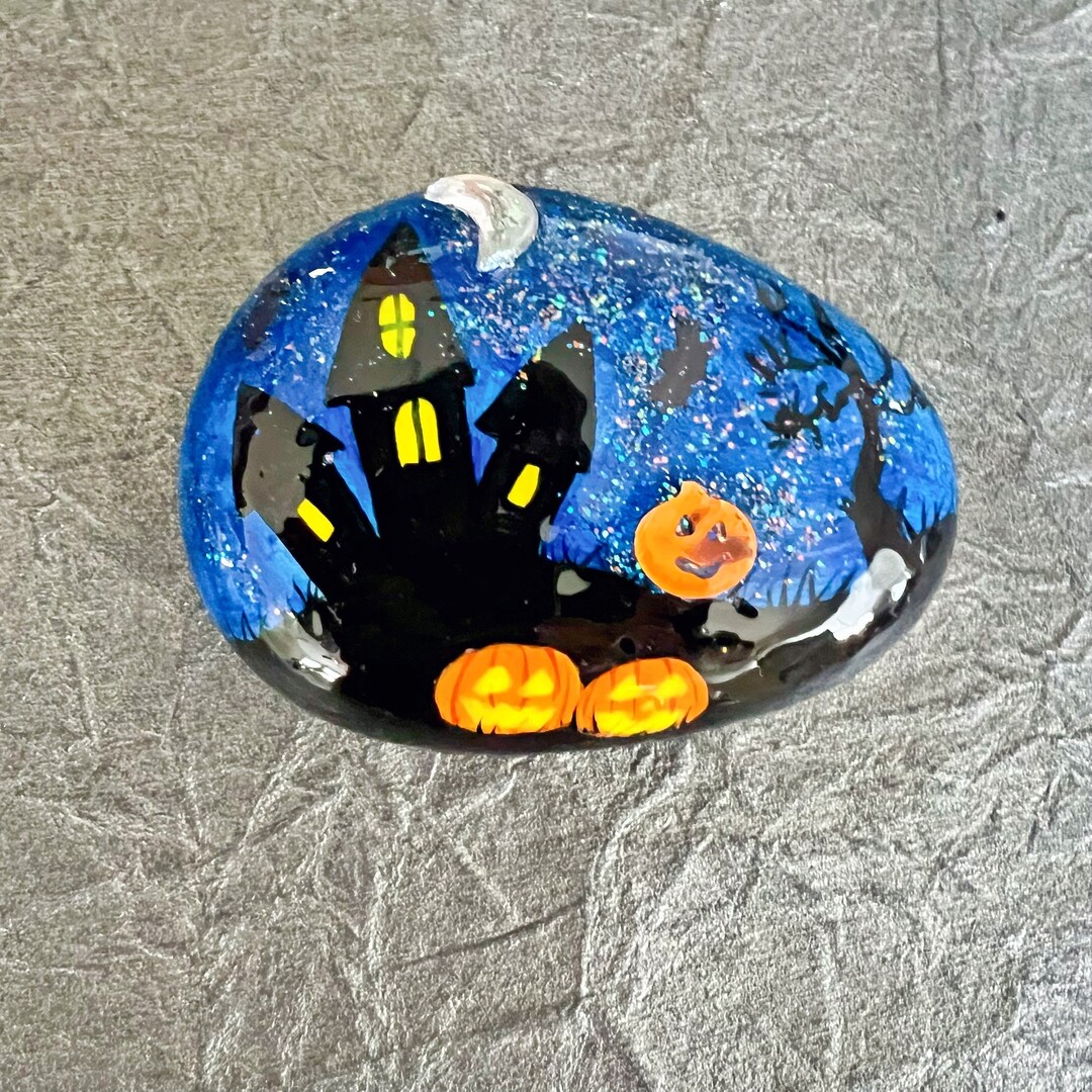 Halloween Haunted House Painted Rock Kindness Rock Halloween Etsy