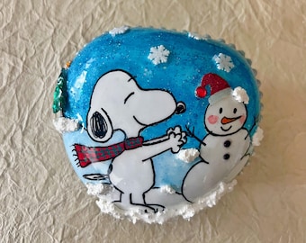 Let it snow, gift, handpainted rock, stone art, holiday gift, Christmas gift, Christmas decor