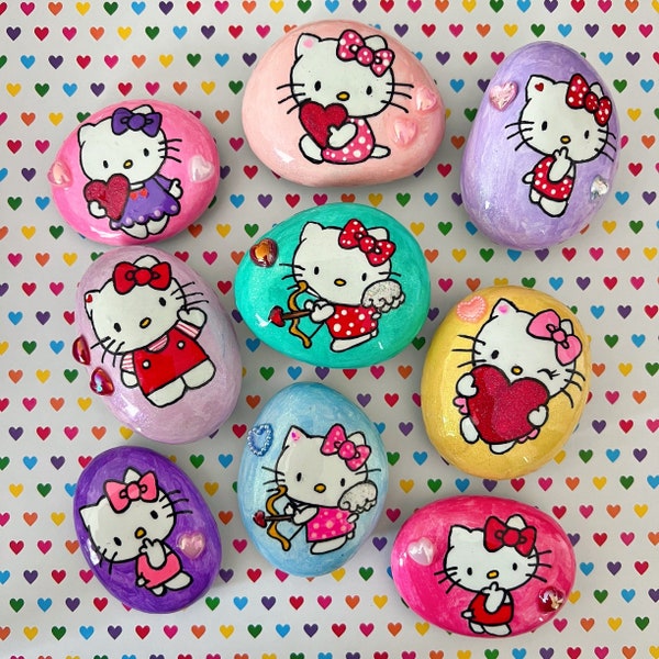 Hello Kitty Valentine’s hand painted rock, kindness rocks, Valentine’s gifts, kindness rocks