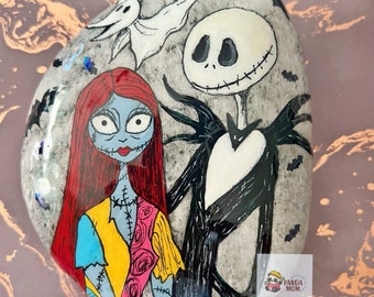 Jack and Sally, Nightmare before Christmas painted rock,stone art, gift, perfect for Halloween trick or treat