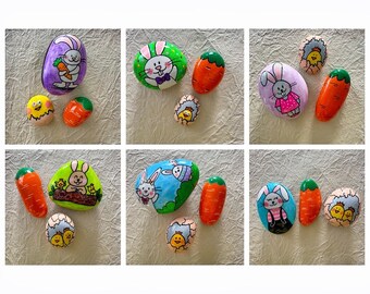 Sets of three Easter painted rocks, kindness rocks, gifts, perfect for Easter egg hunt