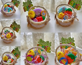 Sets of mini Easter basket painted rocks, stone art, kindness rocks, easter decoration, egg hunt, gifts, kindness rocks