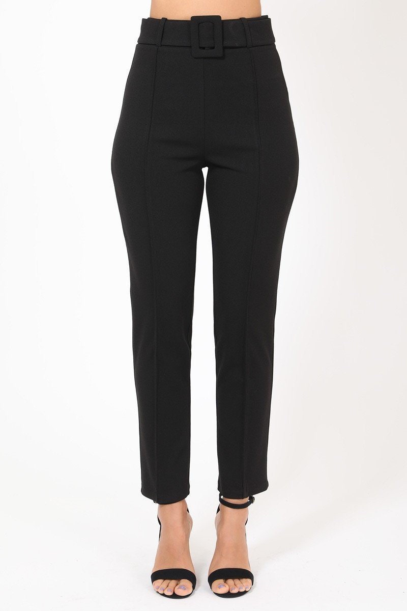High Waist Pants With Self Fabric Buckle Detail On The Waist main image 0