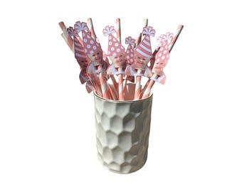 Custom Photo Inlay Birthday Hat Straws - SET of 12+ (Personalized Party Straws)
