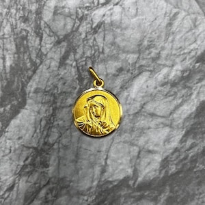 14k Gelbgold Jungfrau Maria Anhänger, christlicher Anhänger, Massivgold Madonna Charm