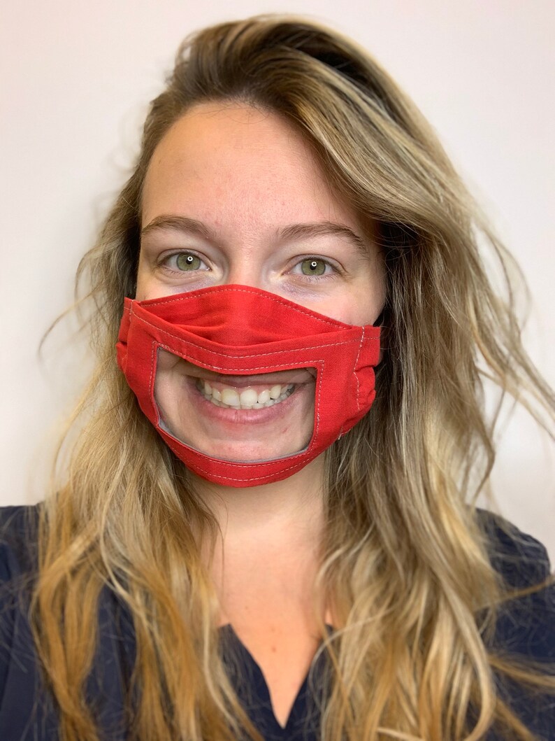 Clear Lip Reading Face Mask Solid Red with Grey Back Pattern Etsy