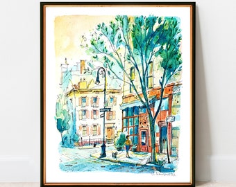 Morning in Greenwich Village |  NYC Watercolor Artwork Giclee Print on Premium Paper | New York Poster Decor Wall Art from Original