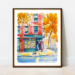 Bookstore in Manhattan, New York City Print | NYC Watercolor Art Giclee Print Premium Paper | New York Poster Decor Wall Art from Original