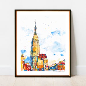 Empire Building and New Yorker, New York City Print | NYC Watercolor Artwork Giclee Print on Premium Paper | New York Poster Decor Wall Art