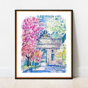 The Facade of the iconic Grand Central Terminal and blooming magnolias trees | NYC Artwork Giclee Print | New York Poster Decor Wall Art