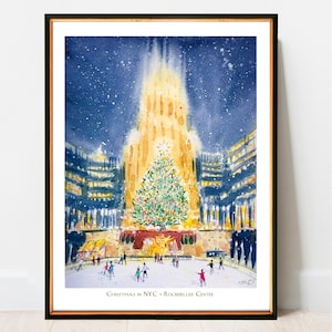 Rockefeller Christmas Tree Print: NYC Watercolor Art Giclee