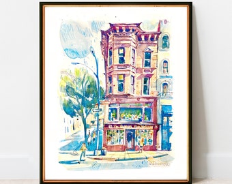 The Corner Bookstore. Upper East Side. Manhattan  |  | NYC Watercolor Artwork Giclee Print on Premium Paper | New York Poster Decor Wall Art