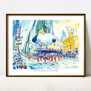 Snoopy Thanksgiving Parade Watercolor Art Print: NYC Wall Decor