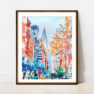 Lexington Ave Watercolor Print: NYC Chrysler Building Art