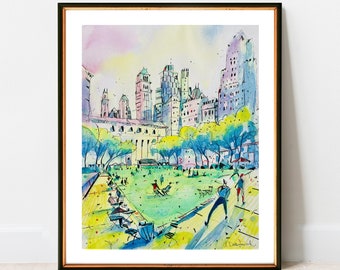 Bryant Park in May, New York City Print | NYC Watercolor Artwork Giclee Print on Premium Paper | New York Poster Decor Wall Art