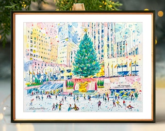 Lámina artística navideña del Rockefeller Center / Pista de hielo de Nueva York Decoración navideña de la ciudad de Nueva York