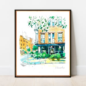 West Village Watercolor Art Print: NYC Street Scene Giclee