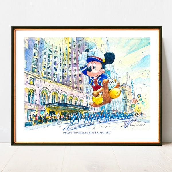 Macy's Thanksgiving Day Parade - Mickey Mouse | NYC Watercolor Artwork Giclee Print  | New York Poster Decor Wall Art from Original