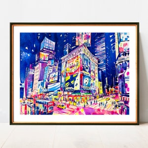 NYC Broadway Theater District | Watercolor Artwork Giclee Print on Premium Paper | New York Poster Decor Wall