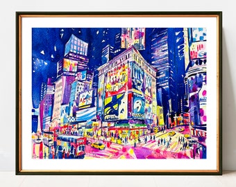 NYC Broadway Theater District Art Print | Signed Giclee Watercolor