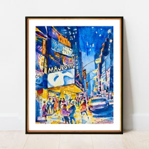 Majestic Theater. Broadway New York City | NYC Watercolor Artwork Giclee Print on Premium Paper | New York Poster Decor Wall Art