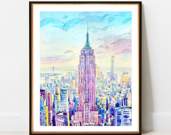 Portrait of the Empire State Building | NYC Watercolor Artwork Giclee Print on Premium Paper | New York Poster, Large print
