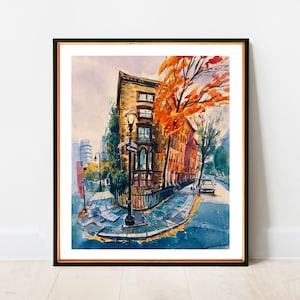 East Village NYC Watercolor Art Print: Signed Rainy Fall Morning Giclee