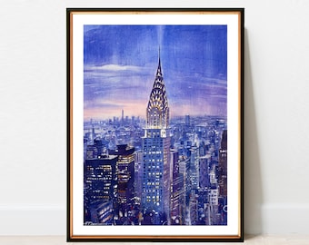 Chrysler Building Art Print | NYC Skyline Watercolor Giclee