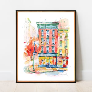 NYC Watercolor Print: Midtown Cafe, New York City Giclee Art
