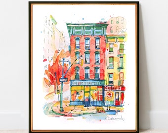 Variety Cafe in Midtown Manhattan, New York City Print | NYC Watercolor Artwork Giclee Print on Premium Paper | New York Poster Decor