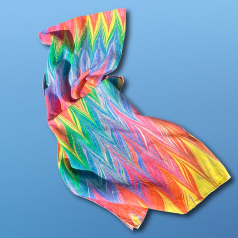 Water Marbled SILK Scarf, Oneofakind, Bespoke, Elegant, Trendy, Bold