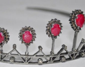 Precious Natural real diamonds Red ruby sterling silver tiara royal tiara head accessory jewel for generations
