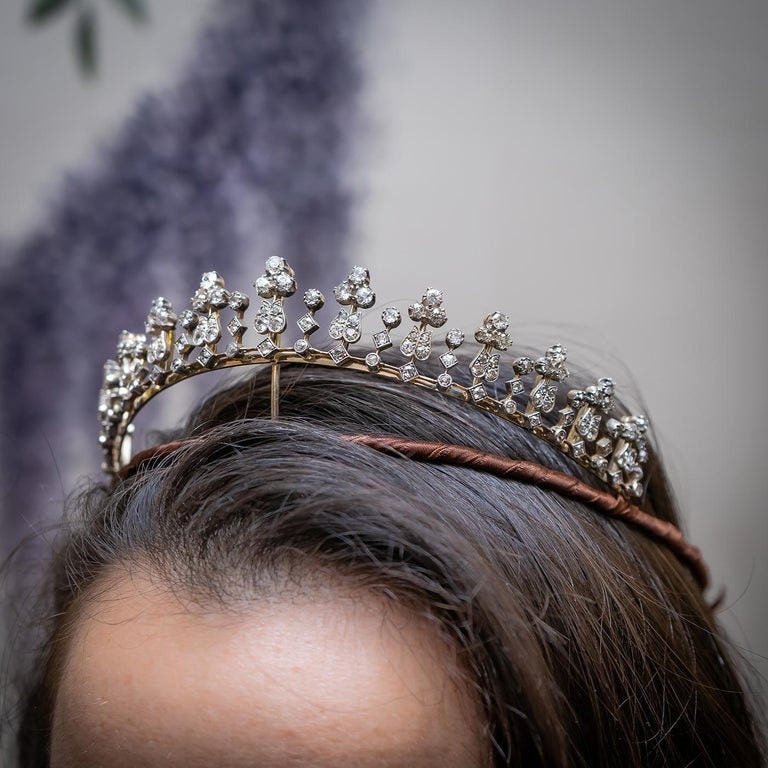 Elegant Precious Natural Real Diamonds Sterling Silver Tiara Royal