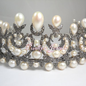 Elegant Precious Natural real diamonds pearls sterling silver tiara royal tiara head accessory jewel for generations