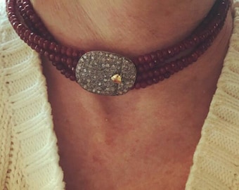 Pave diamonds Ruby sterling silver Classic necklace choker fine fashion elite choker necklace party necklace gold plated necklace