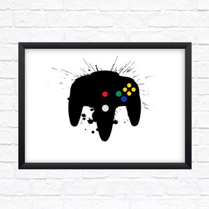Retro Nintendo 64 Controller - Minimal Splatter-Art Print - Wall Art Poster - A5/A4/A3 [Choose your colour!]