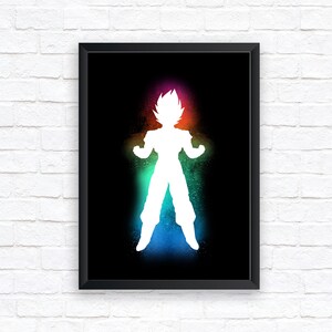 Dragon Ball Z Neon Silhouette Digital Splash Art Print - Póster de arte mural - A5/A4/A3