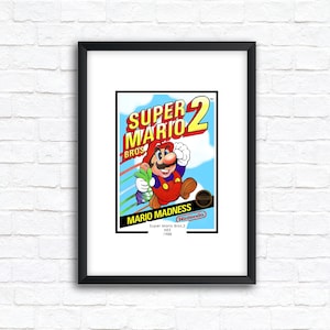 RETRO Super Mario Bros. 2 1988 NES Box Art - Wall Art Poster - A5/A4/A3