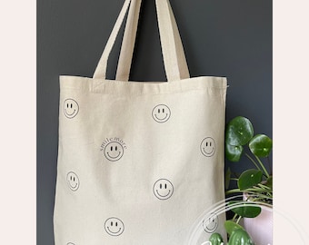 Smile More Canvas Tote bag, Aesthetic Tote Bag, Cute Shopping Bag, Trendy Tote Bag, Gift For Her, Positive Quotes, Christmas Gift Ideas