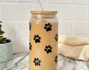 A mãe do cachorro pode vidro com tampa de bambu e canudo dobrado, copo de vidro de café gelado, presente para amante de cachorro, presente para ela, copo de vidro para mãe de cachorro, 16 onças