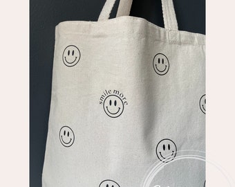 Smile More Canvas Tote bag, Aesthetic Tote Bag, Cute Shopping Bag, Trendy Tote Bag, Gift For Her, Positive Quotes, Christmas Gift Ideas