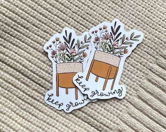 Pegatinas con el mensaje Keep Growing, calcomanías adhesivas, calcomanías para computadora portátil, calcomanías para botellas de agua, calcomanías para Hydro Flask, calcomanías troqueladas, calcomanías lindas para teléfono