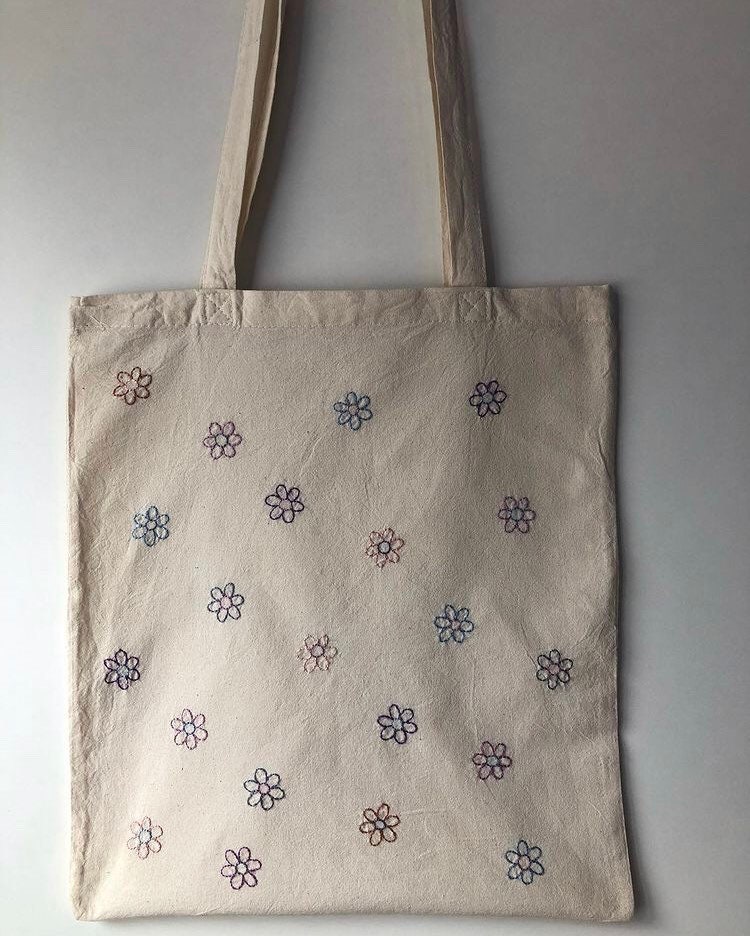 Hand Embroidered Tote Bag With Small Flowers - Etsy