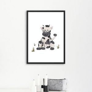 Póster animal vaca A4 | Póster de animales para la habitación de los niños | Decoración de habitaciones infantiles | Granja de carteles de animales | Póster de animales personalizable.