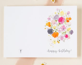Carte d'anniversaire "joyeux anniversaire" | Carte pliante | Papier naturel 300g | papeterie durable | Carte de fleurs | Fleurs aquarelles