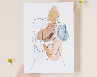 Postcard | Silhouette of a Woman | Watercolour | Minimalist Postcard | Interior