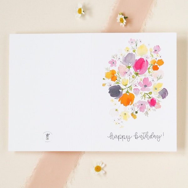 Geburtstagskarte "happy birthday" | Klappkarte | 300g-Naturpapier | nachhaltige Papeterie | Blumenkarte | Aquarellblumen